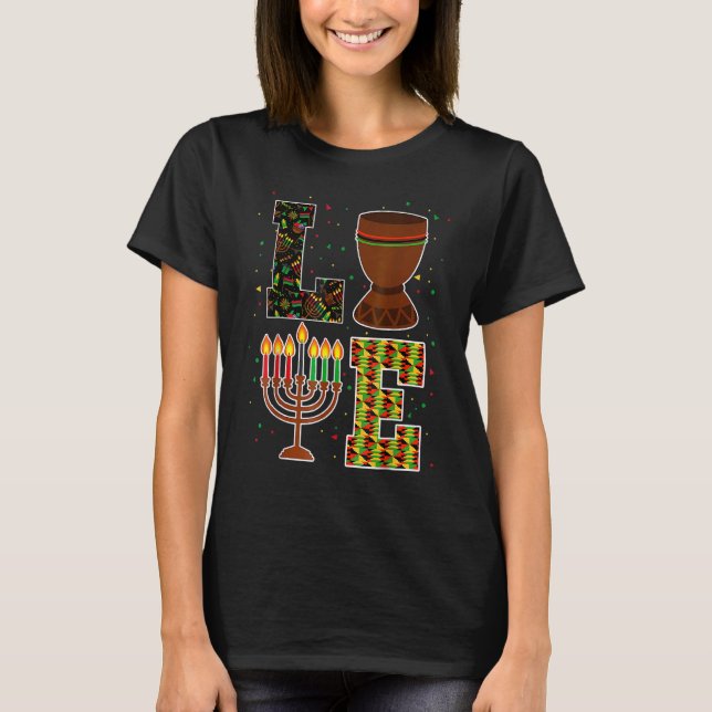 LOVE Happy Kwanzaa Decorations Unity Cup Kinara Ca T-Shirt (Front)