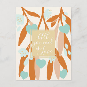 Love Happy Valentine's Day Hearts Branches Flowers Holiday Postcard