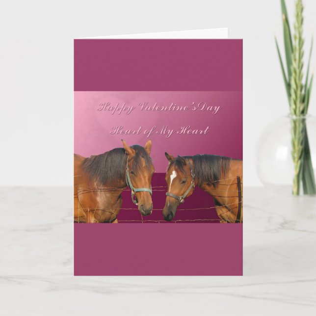 Love & Happy Valentines Horses With Hearts Pink & Holiday Card (Front)