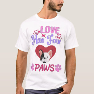 Love Has Four Paws Valentine's Day Bulldog Couple T-Shirt
