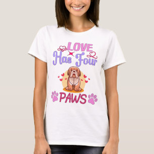 Love Has Four Paws Valentine's Day Bulldog Couple T-Shirt