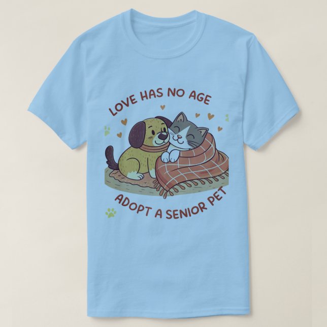 Love Has No Age –Adopt a Senior Pet Cartoon Design T-Shirt (Design Front)