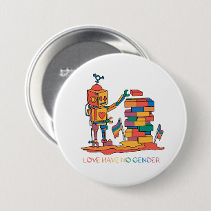 Love Has No Gender – Rainbow Wooden Robot 7.5 Cm Round Badge