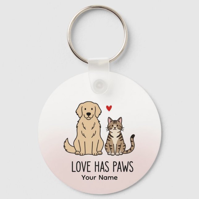 Love Has Paws | Cute Minimalist Dog and Cat Illust Key Ring (Front)
