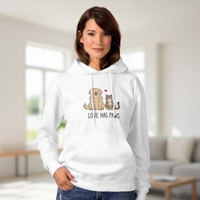 Love Has Paws - Golden Retriever and Cat Adult Pul Hoodie (Creator Uploaded)