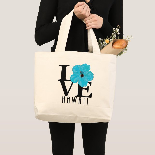 LOVE Hawaii - Blue Hibiscus Large Tote Bag (Front (Product))
