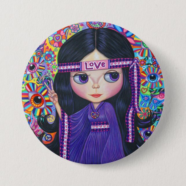 Love Headband Hippie Girl Doll Purple Psychedelic 7.5 Cm Round Badge (Front)