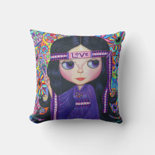 Love Headband Hippie Girl Doll Purple Psychedelic Cushion