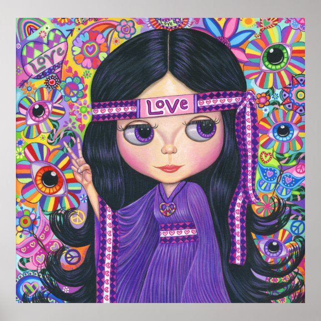 Love Headband Hippie Girl Doll Purple Psychedelic Poster (Front)