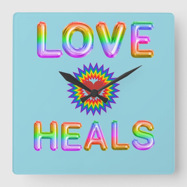 Love heals square wall clock (Front)