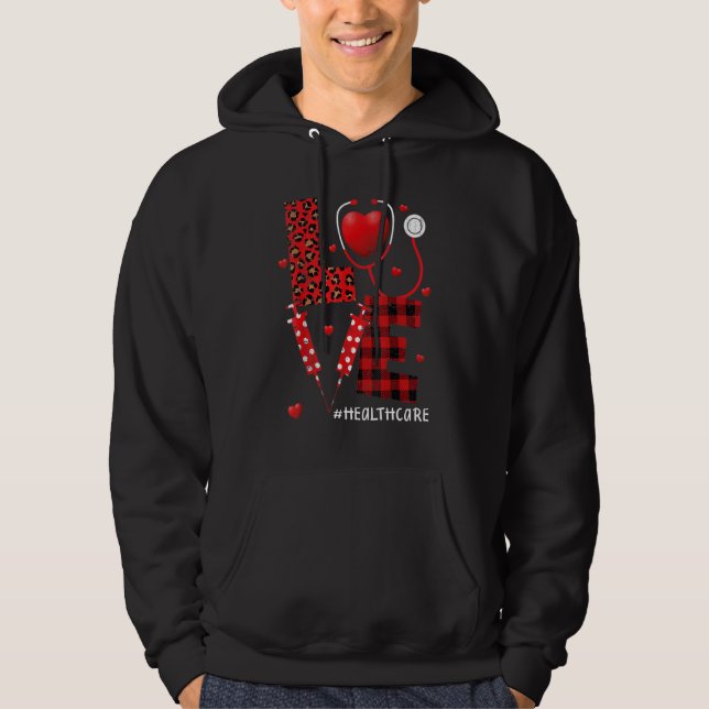 Love Healthcare Worker Nurse Cute Heart Valentines Hoodie (Front)