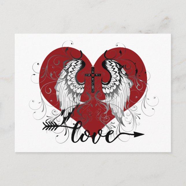 Love heart and  cross valentine postcard (Front)