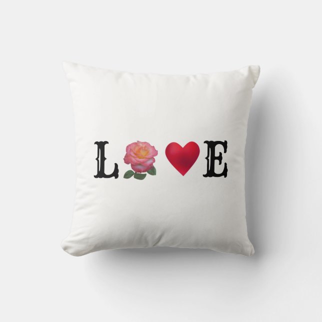 Love Heart and Rose Flower Cushion (Front)