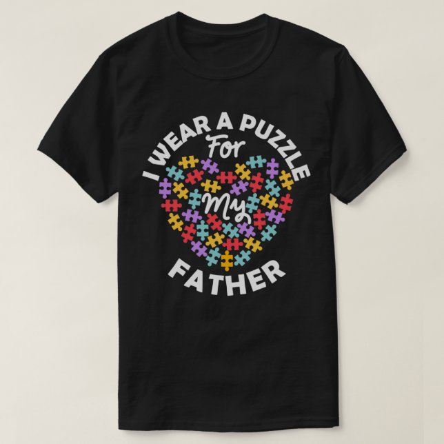 Love Heart Autism Awareness I Wear A Puzzle Father T-Shirt (Design Front)