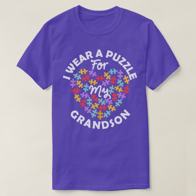 Love Heart Autism Awareness I Wear A Puzzle Grands T-Shirt (Design Front)