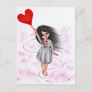 Love Heart Balloon Little Girl in Air Postcard