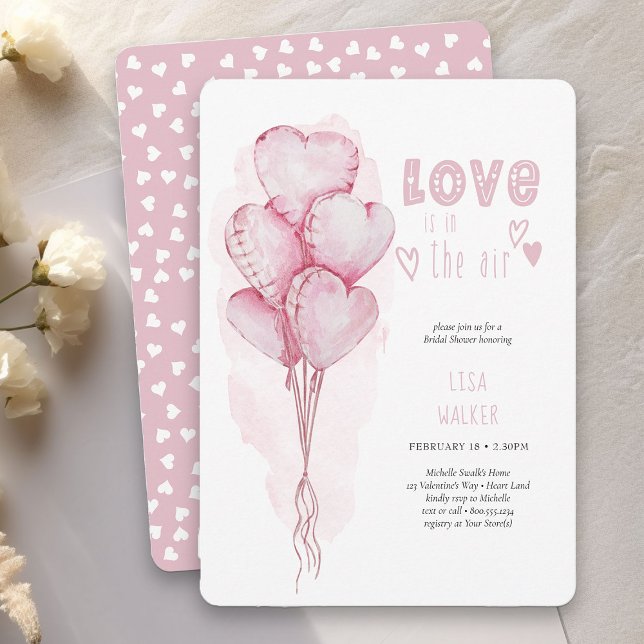 Love Heart Balloons Watercolor Bridal Shower Invitation (Love is in the Air Bridal Shower Invitation - order printed or as printable instant download)