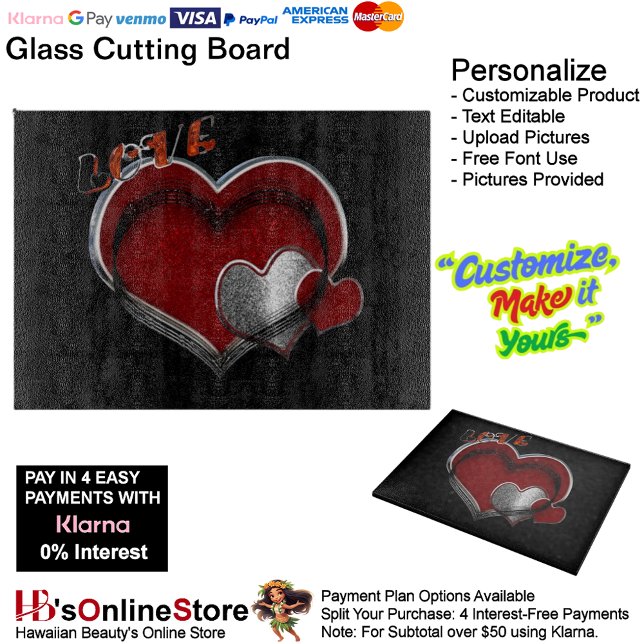 Love Heart Black Kitchen Cooking Glass  Cutting Board (Love Heart Black Cooking Glass Cutting Board.)