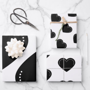 Love Heart Black Valentine's Wrapping Paper Sheets