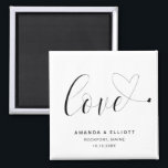 Love Heart Black White Cute Wedding Favour Magnet<br><div class="desc">Cute wedding favour magnet featuring the word, "love" in black calligraphy with a heart swash at the end, over a white background. The simple and minimal layout and lots of open space give this design a modern feel and the calligraphy lettering and hearts give it a romantic twist. These custom...</div>