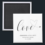 Love Heart Black White Cute Wedding Favour Magnet<br><div class="desc">Cute wedding favour magnet featuring the word, "love" in black calligraphy with a heart swash at the end, over a white background. The simple and minimal layout and lots of open space give this design a modern feel and the calligraphy lettering and hearts give it a romantic twist. These custom...</div>