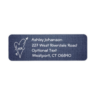 Love Heart Blue Jeans Return Address Name Label