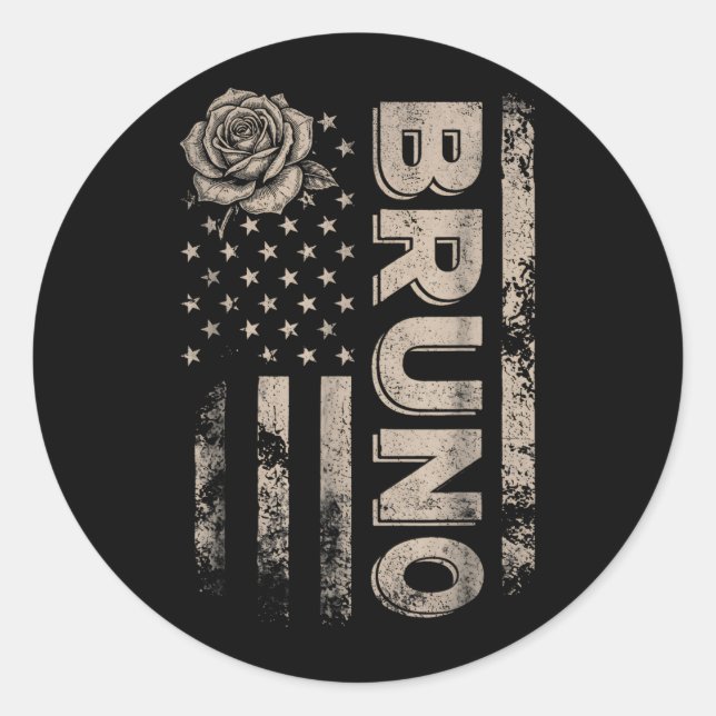 Love Heart Bruno First Name Personalised For Men Classic Round Sticker (Front)