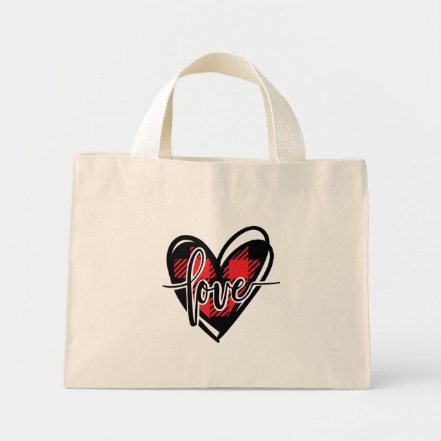 LOVE HEART buffalo plaid Mini Tote Bag (Front)