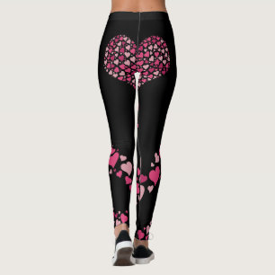 Love Heart Bum Leggings Black Cute Pink Hearts