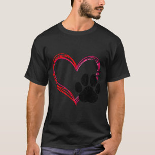 Love Heart Cat Dog Paw Print, Pet Gifts For Valent T-Shirt