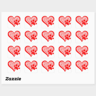 Love Heart Cat Dog Paws, Pet Valentines Day Gifts Square Sticker
