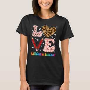 Love Heart Childcare Teacher Leopard Plaid Valenti T-Shirt