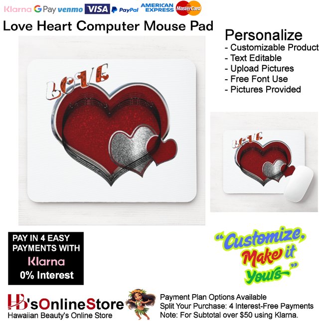 Love Heart Computer Mouse Pad White Background (Love Heart Computer Mouse Pad with White Background.)