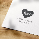 Love Heart Custom Wedding Stamp<br><div class="desc">Add hand stamped charm to your envelopes, favours and more with our romantic wedding stamp featuring your names and wedding date displayed beneath a heart illustration with "love" inscribed inside in modern script lettering. Personalise with your names and wedding date using the fields provided, and choose an optional ink pad...</div>