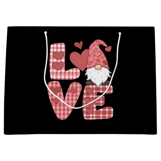 Love Heart Cute Gnome Valentine's Day Large Gift Bag (Front)