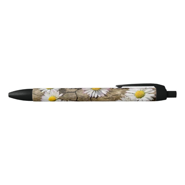 Love Heart Daisies Black Ink Pen (Top)