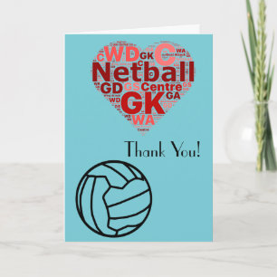 Love Heart Design Netball Thank You Card