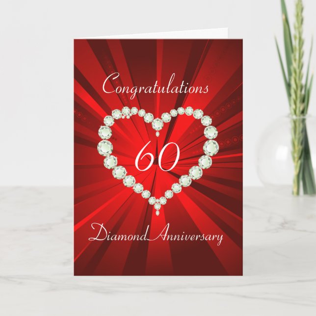 Love Heart Diamond 60th Anniversary Card (Front)