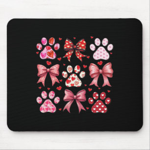 Love Heart Dog Paw Print Coquette Aesthetic Bow Va Mouse Pad