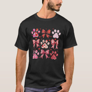 Love Heart Dog Paw Print Coquette Aesthetic Bow Va T-Shirt