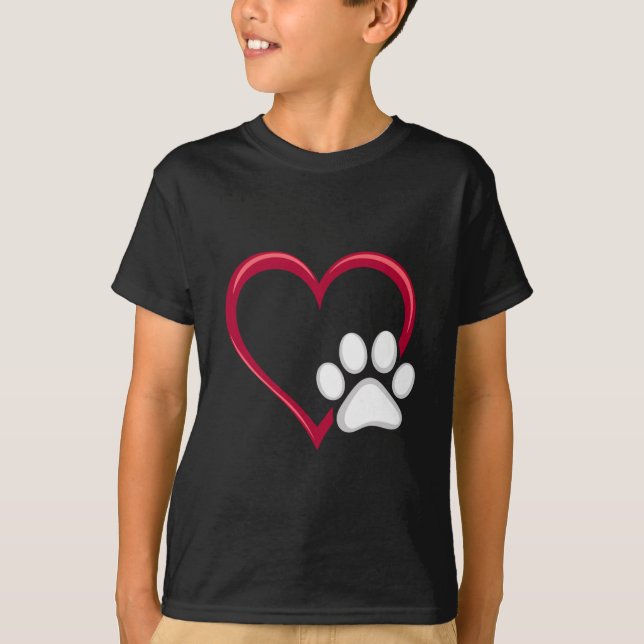 Love Heart Dog Paw Valentine's Day Dog Lover T-Shirt (Front)