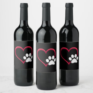 Love Heart Dog Paw Valentine's Day Dog Lover Wine Label