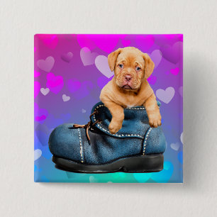 Love Heart Dogue de Bordeaux Puppy in a Boot 15 Cm Square Badge