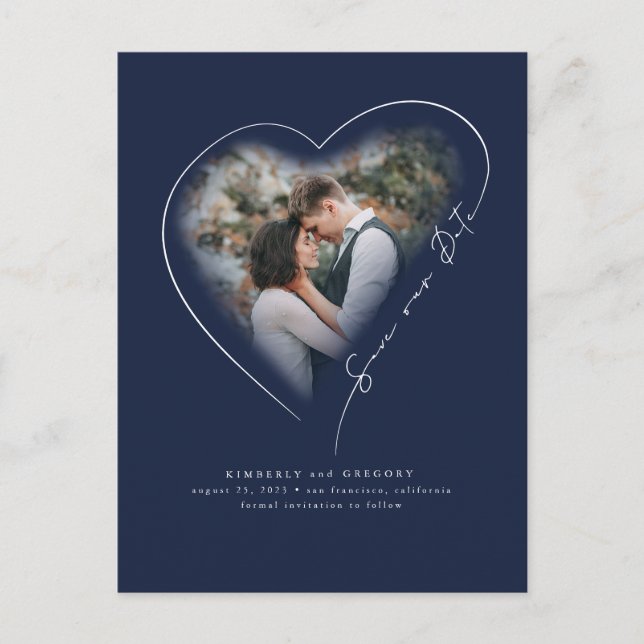 Love Heart Elegant Minimal Save The Date Photo Announcement Postcard (Front)