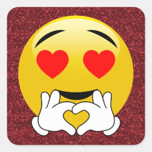 Love Heart Emoji Red Sparkle Stickers