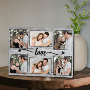 Love Heart Family Photo Collage Elegant Script  Plaque