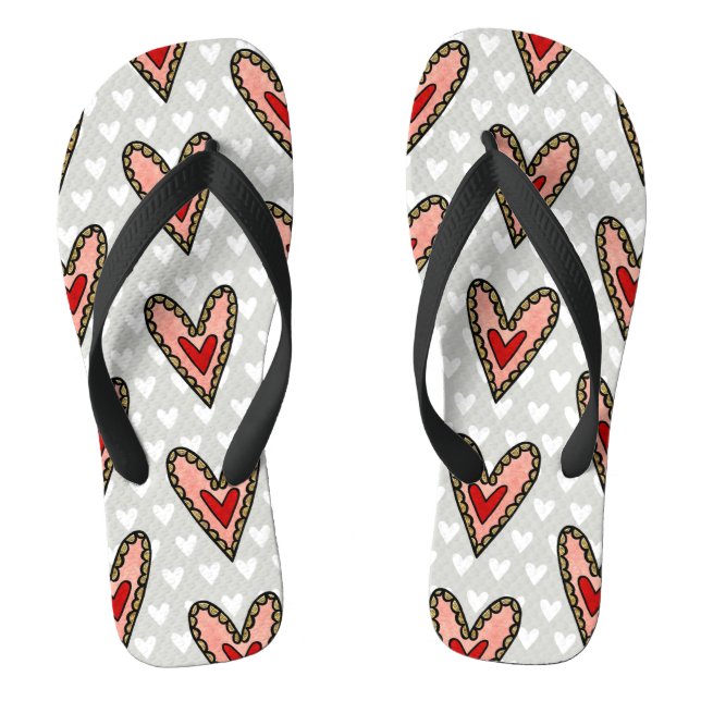 Love Heart Flip Flops Beach Footwear (Footbed)
