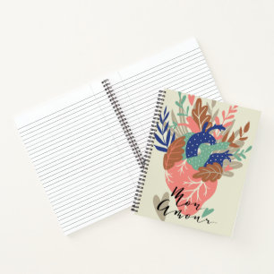 Love Heart Floral Calligraphy Notebook
