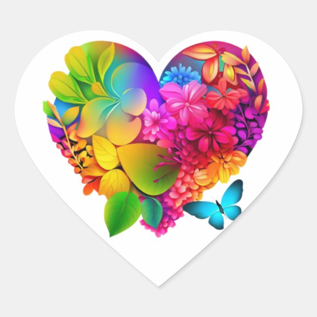 Love Heart Floral Design Heart Sticker (Front)