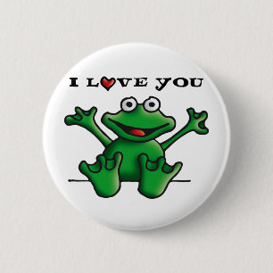 love heart frog 6 cm round badge